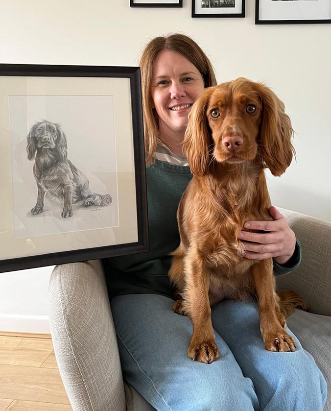 Lifelike graphite sketch of Mollie, a much-loved golden Cocker Spaniel